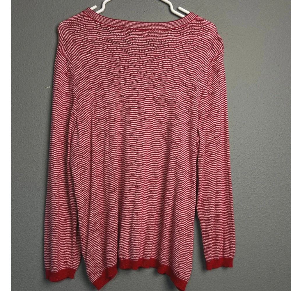 CD‎ Daniels Womens 1X Red White Striped Metallic Lurex Side Button Sweater